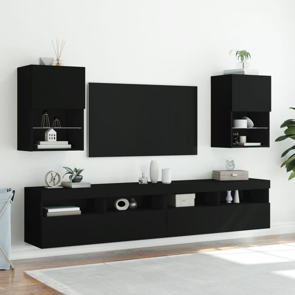 vidaXL TV skrinky s LED svetlami 2 ks čierne 40,5x30x60 cm