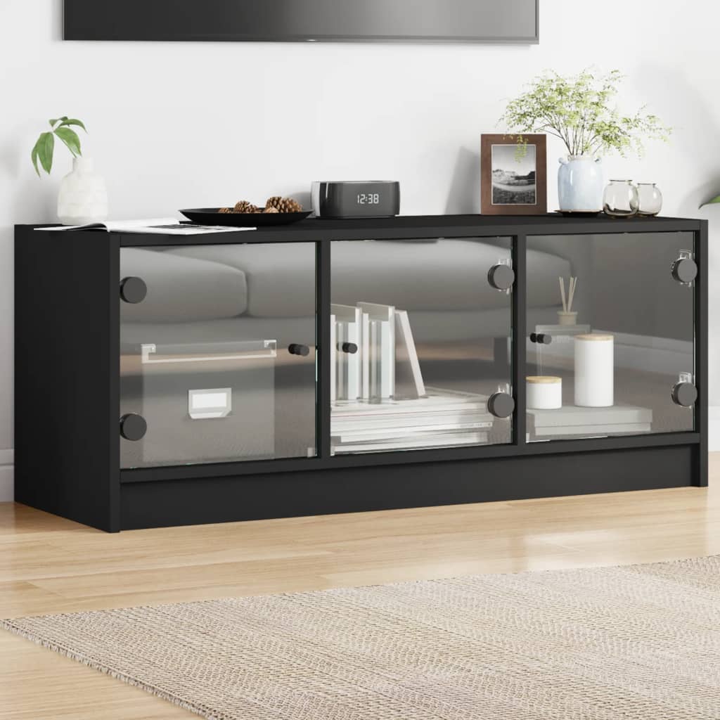 vidaXL TV skrinka so sklenenými dvierkami čierna 102x37x42 cm