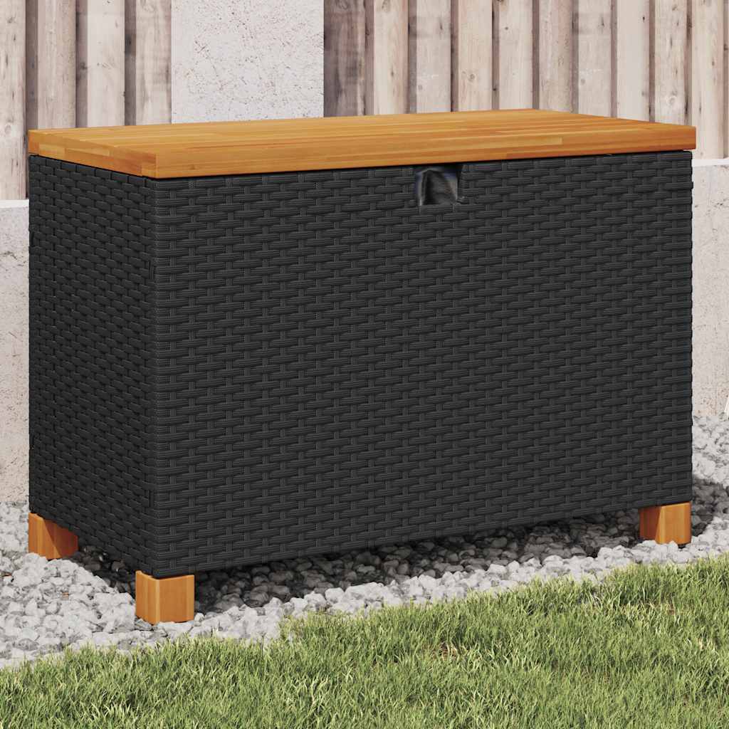 vidaXL Záhradný úložný box čierny 80x40x48 cm polyratan akáciové drevo