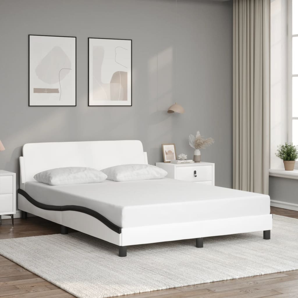 vidaXL Posteľný rám s čelom bielo-čierny 140x190 cm umelá koža