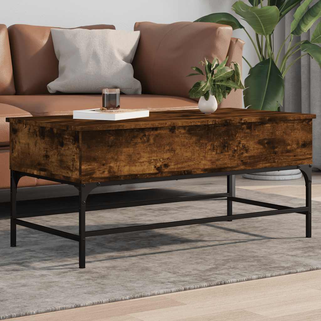 vidaXL Konferenčný stolík, tmavý dub 100x50x45cm, kompozitné drevo+kov