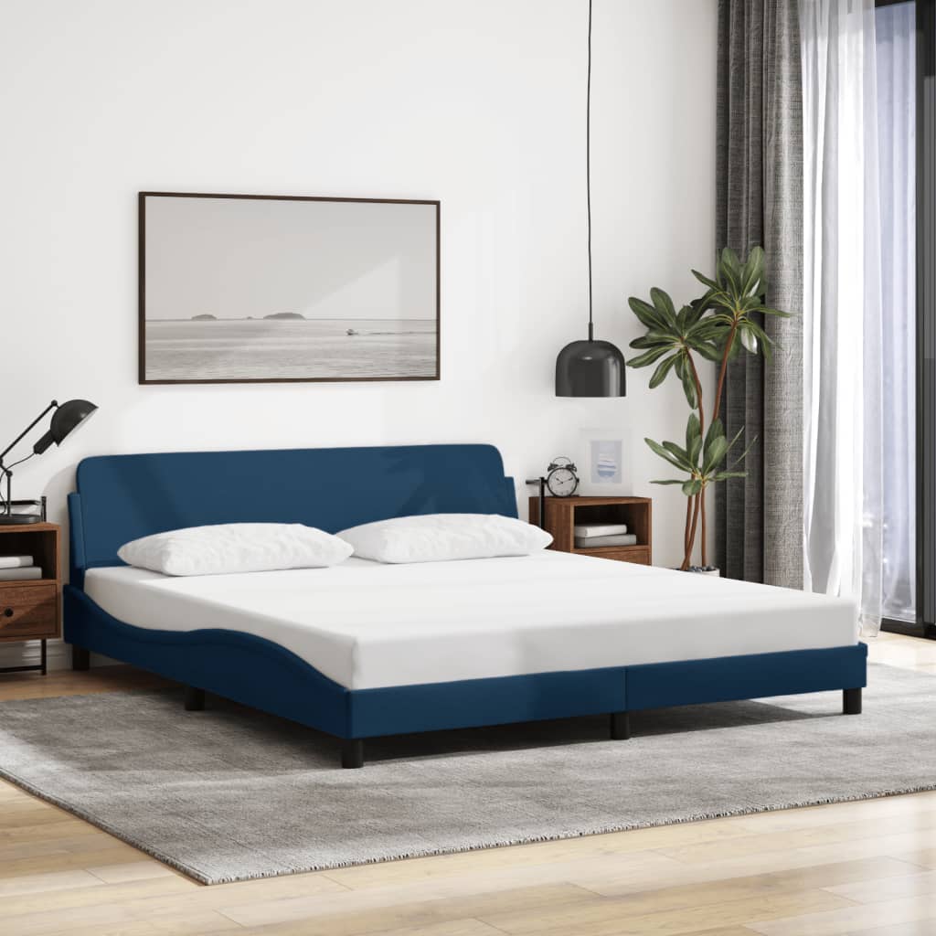 vidaXL Posteľný rám s čelom bez matraca modrý 180x200 cm látka