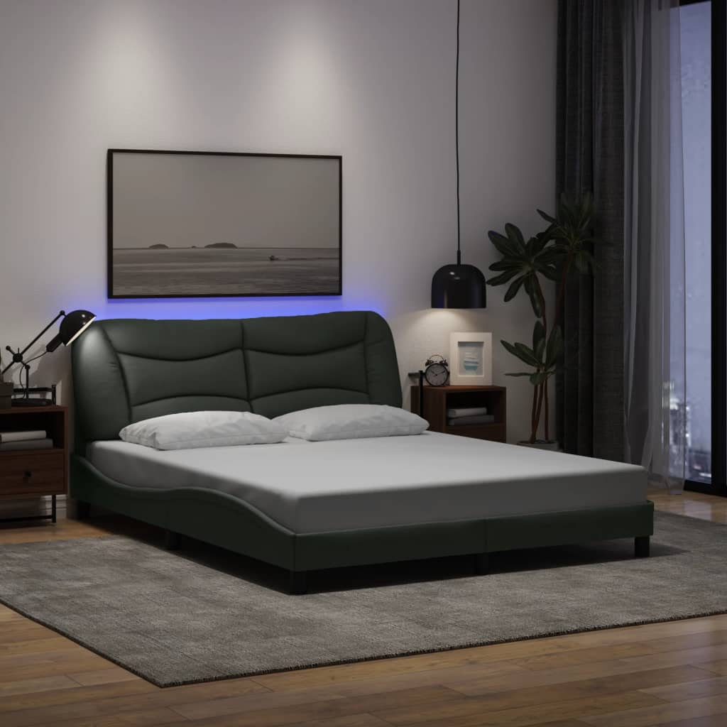 vidaXL Posteľ s LED bez matraca tmavosivá 160x200 cm látka