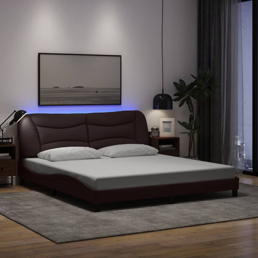vidaXL Posteľ s LED bez matraca tmavohnedá 180x200 cm látka