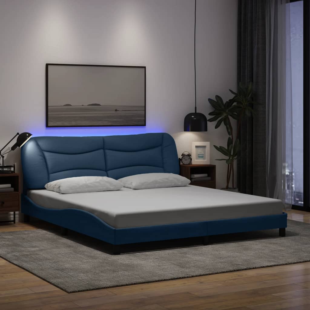 vidaXL Posteľ s LED bez matraca modrý 180x200 cm látka