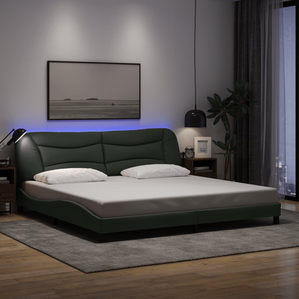 vidaXL Posteľ s LED bez matraca tmavosivá 200x200 cm látka