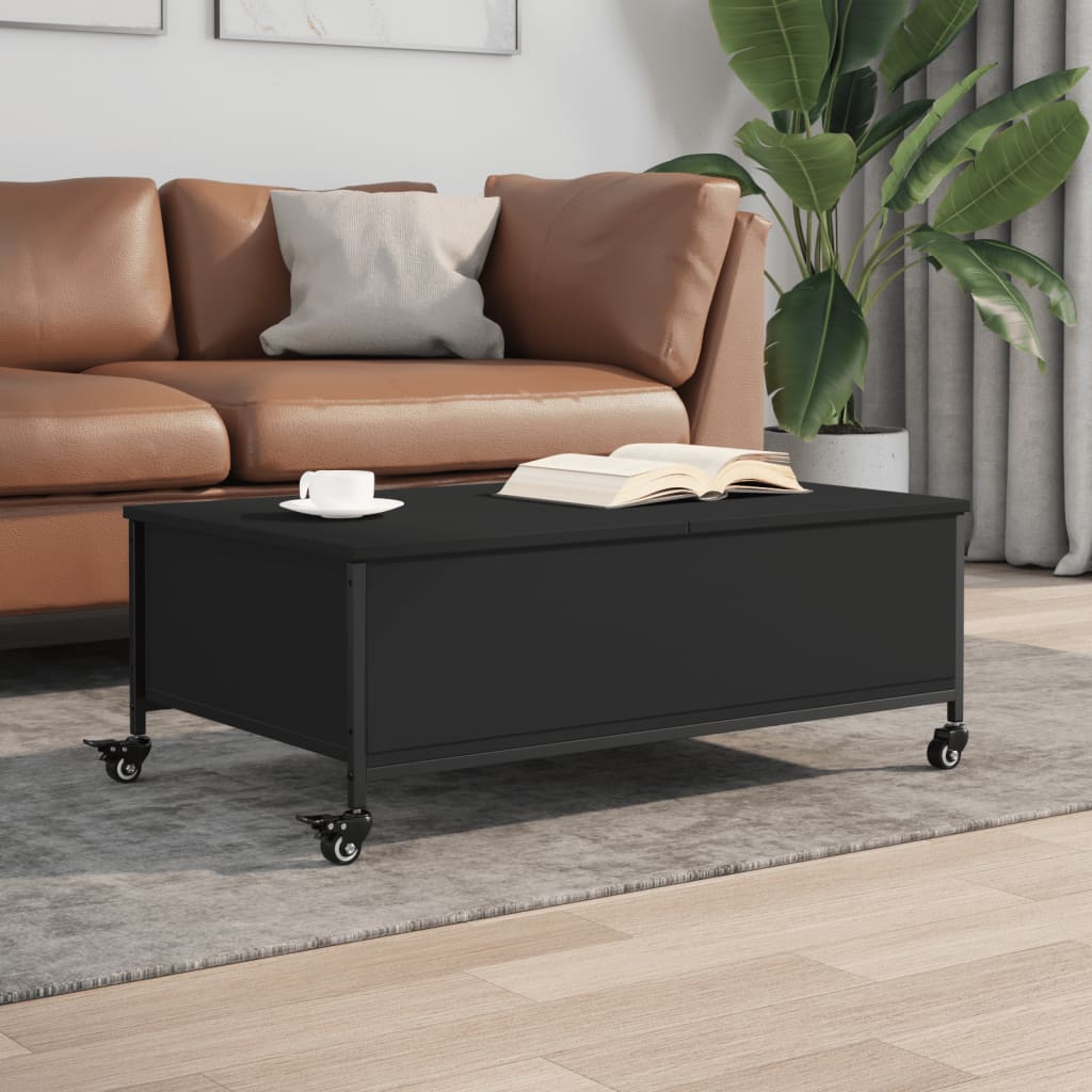 vidaXL Konferenčný stolík+kolieska, čierny 91x55x34cm kompozitné drevo