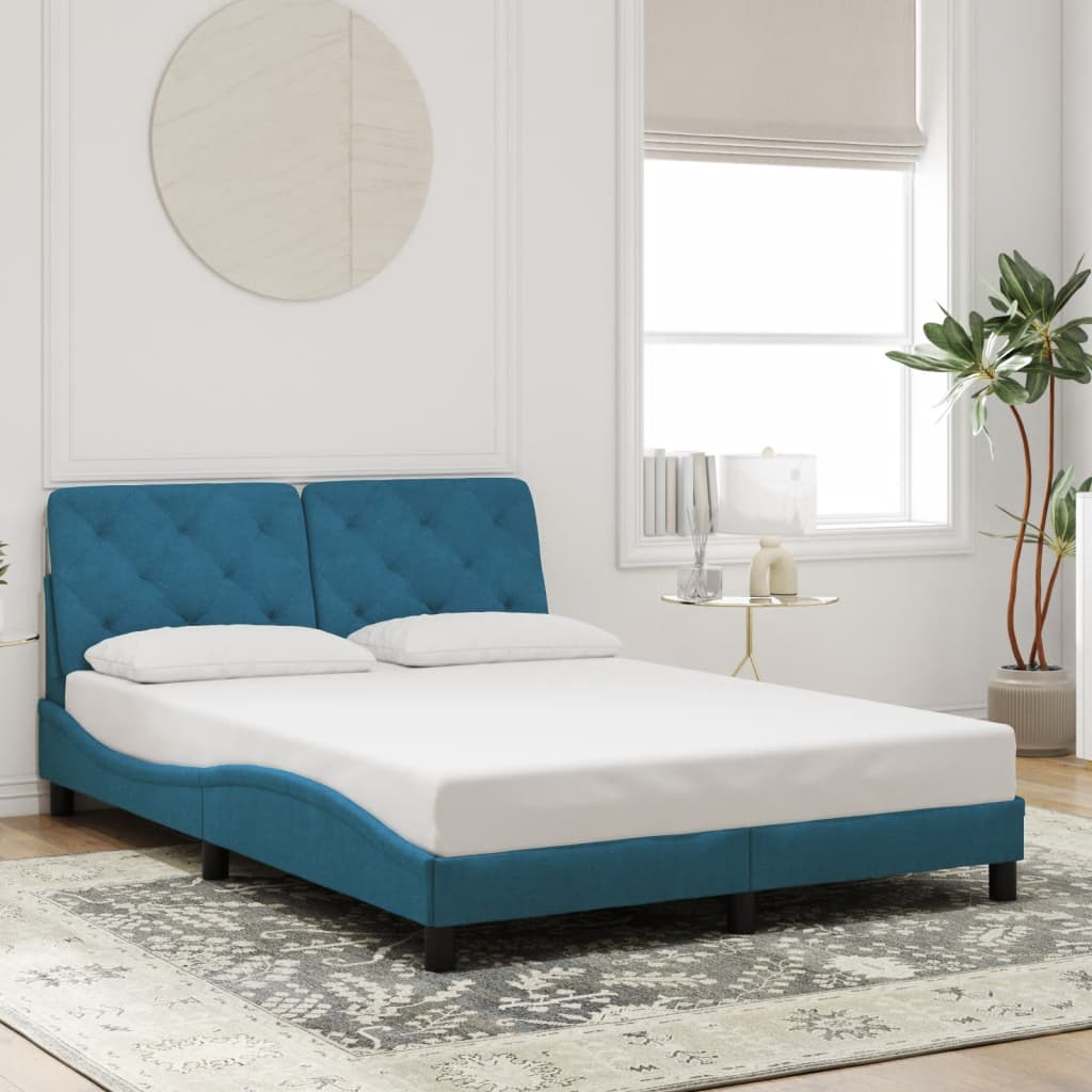 vidaXL Posteľný rám s čelom modrý 140x190 cm zamat