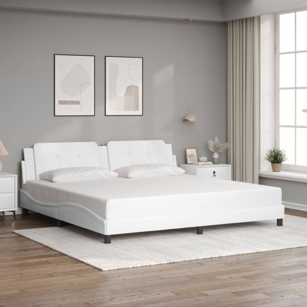 vidaXL Posteľný rám s čelom biely 200x200 cm umelá koža