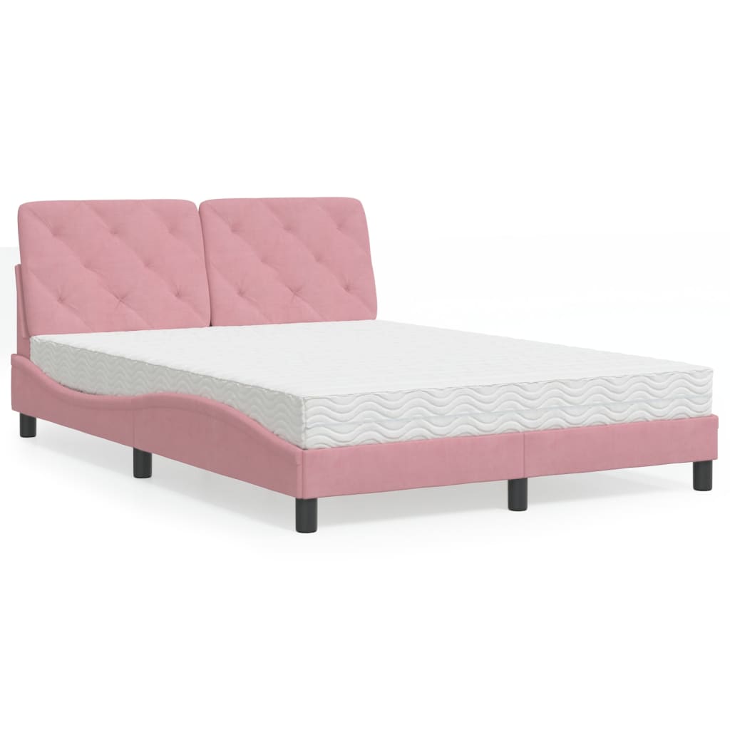 vidaXL Posteľný rám s matracom ružový 140x190 cm zamat