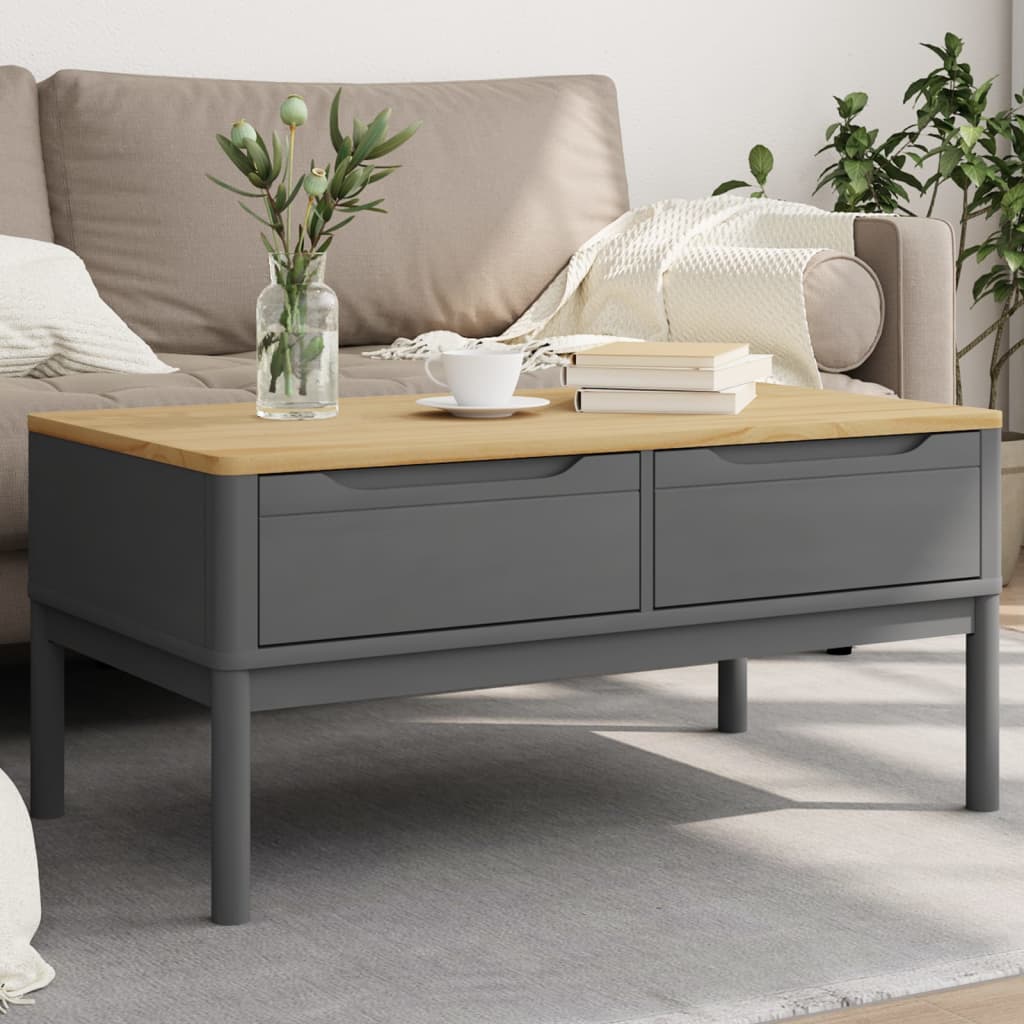 vidaXL Konferenčný stolík FLORO sivý 99x55,5x45 cm masívna borovica
