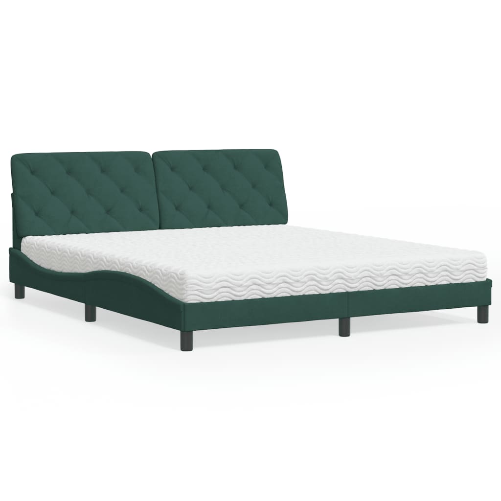 vidaXL Posteľný rám s matracom tmavozelený 180x200 cm zamat