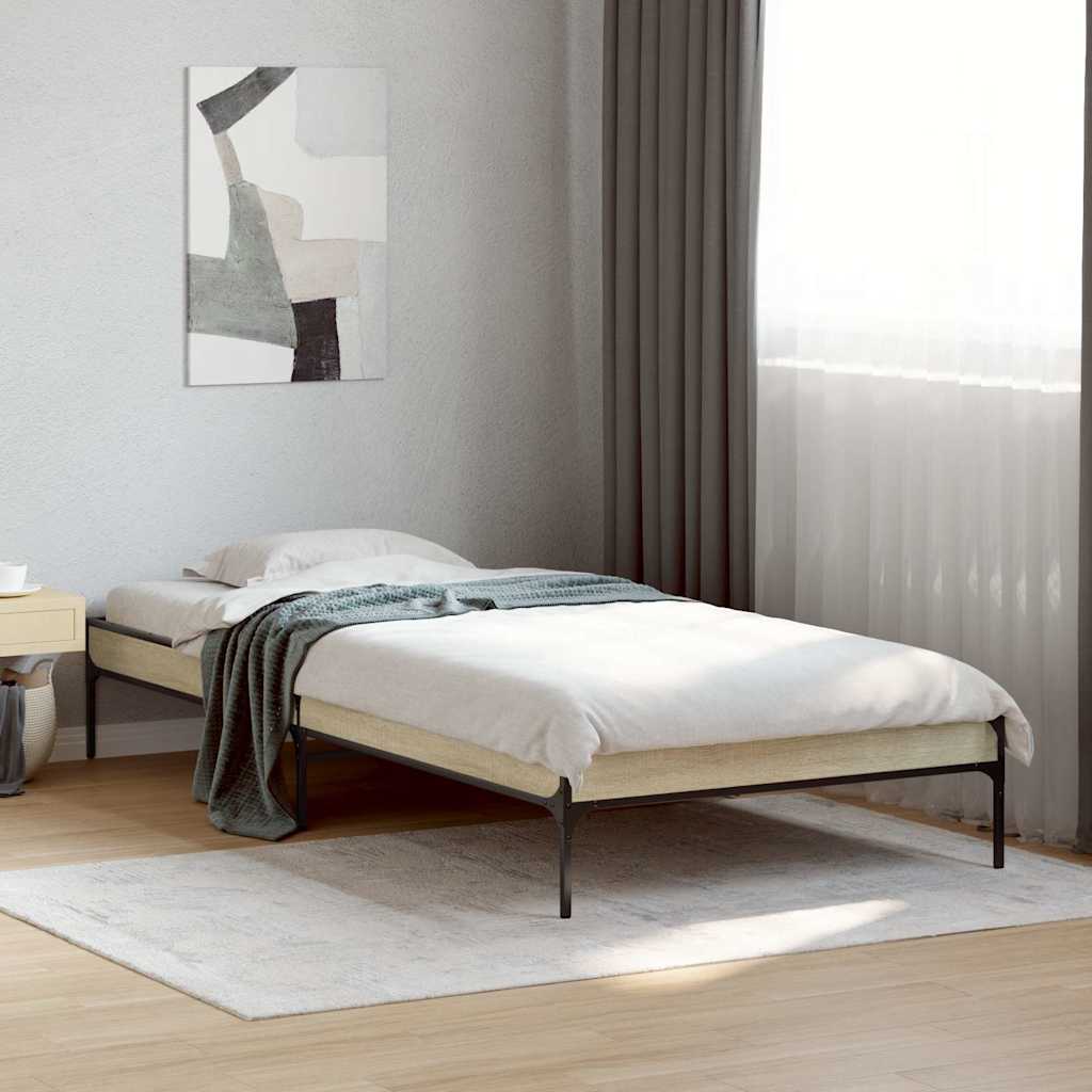 vidaXL Posteľný rám dub sonoma 75x190 cm kompozitné drevo a kov