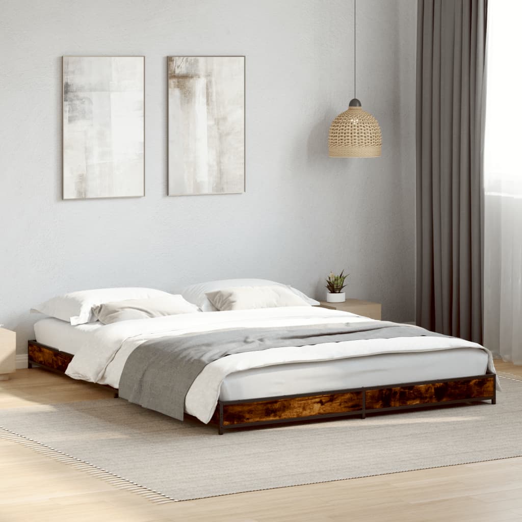vidaXL Posteľný rám dymový dub 120x190 cm kompozitné drevo a kov