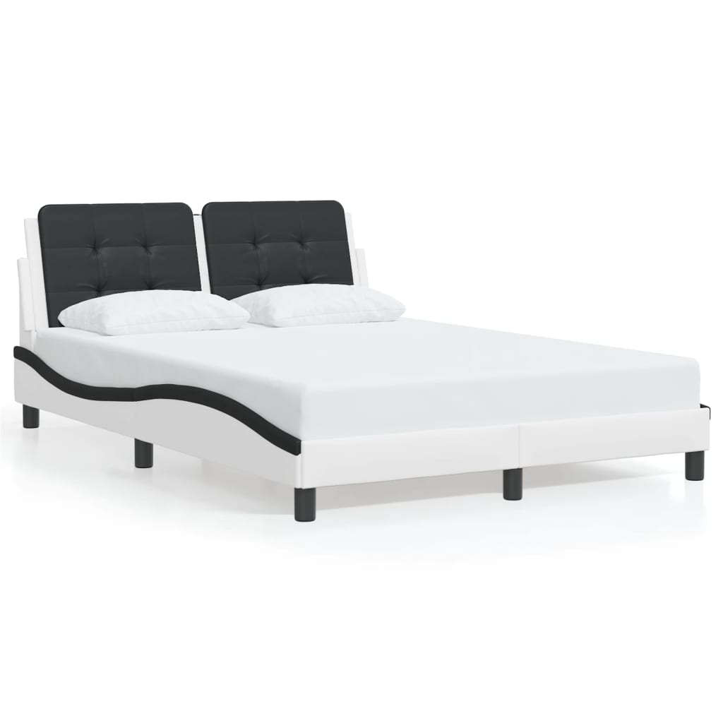 vidaXL Posteľný rám s LED svetlami, bielo čierny 140x190cm, umelá koža