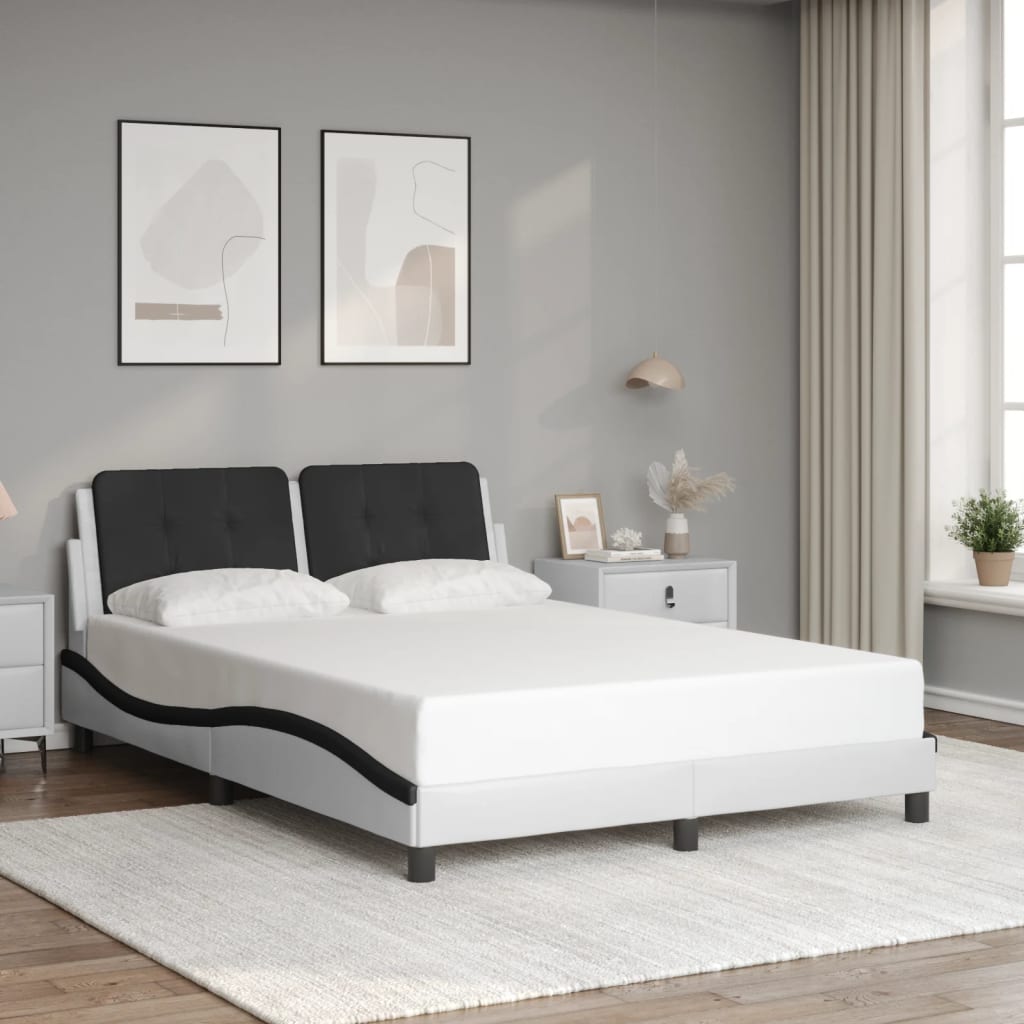 vidaXL Posteľný rám s čelom bielo-čierny 140x190 cm umelá koža