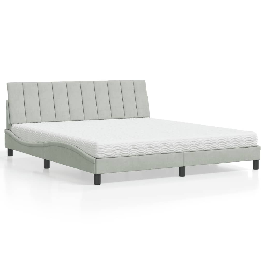 vidaXL Posteľný rám s matracom bledosivý 180x200 cm zamat