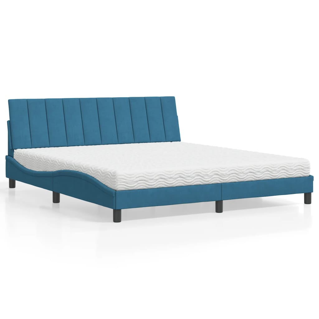 vidaXL Posteľný rám s matracom modrý 180x200 cm zamat