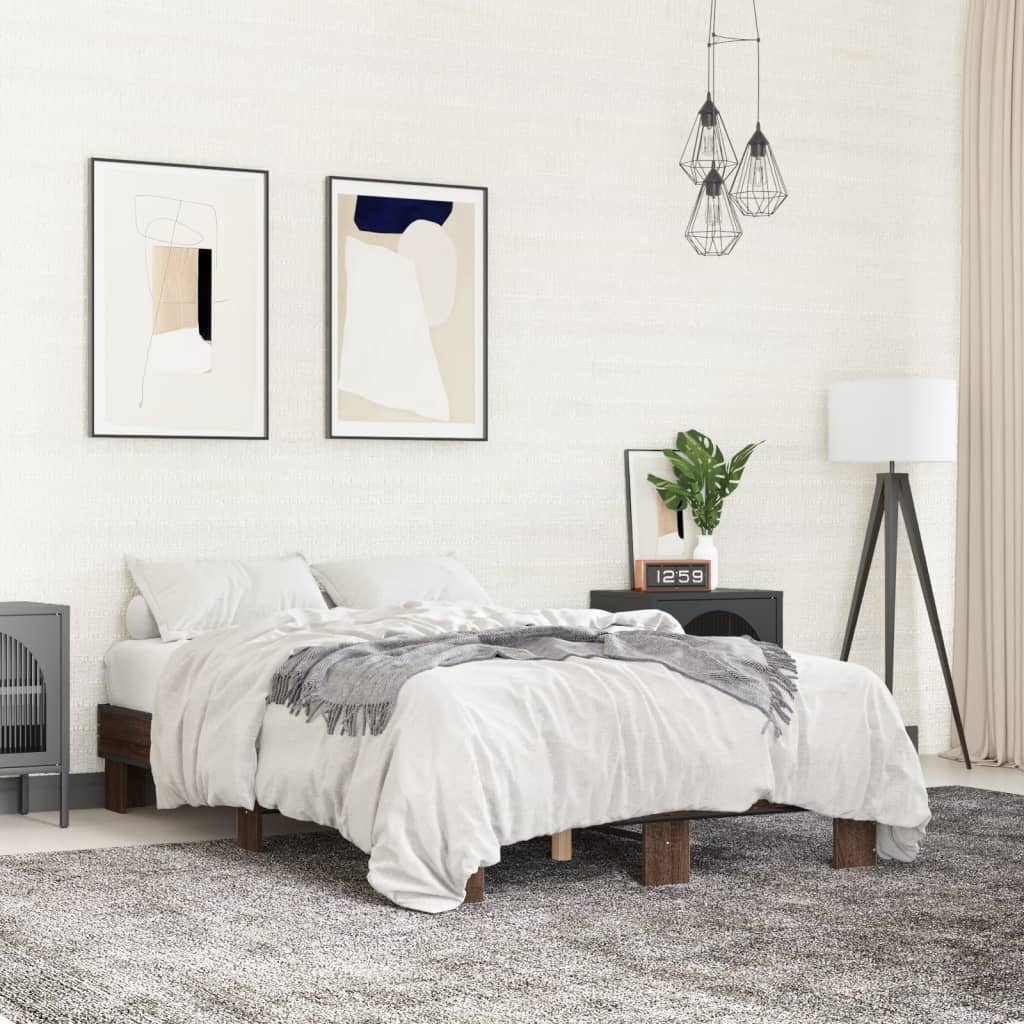 vidaXL Posteľný rám hnedý dub 140x200 cm kompozitné drevo a kov
