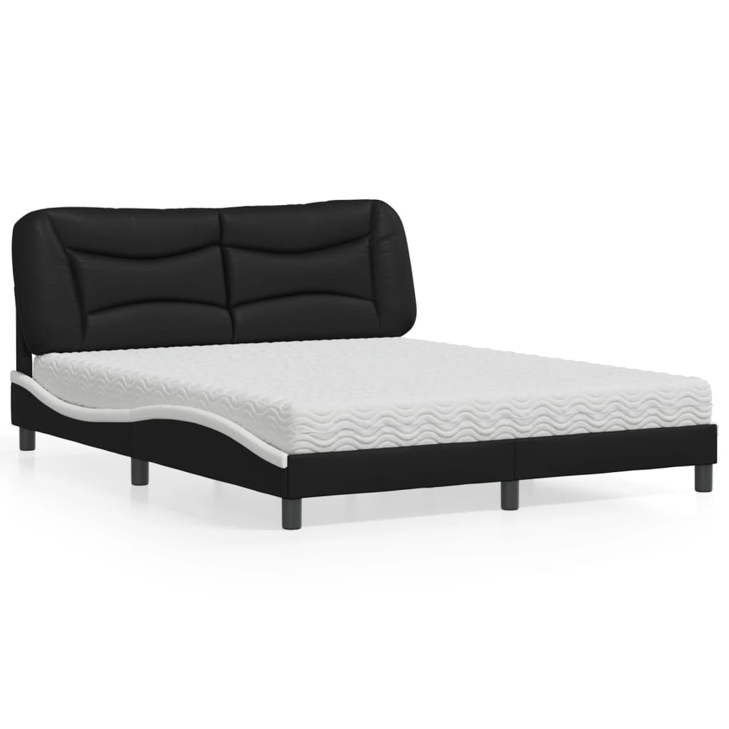 vidaXL Posteľ s matracom čierno-biela 160x200 cm umelá koža