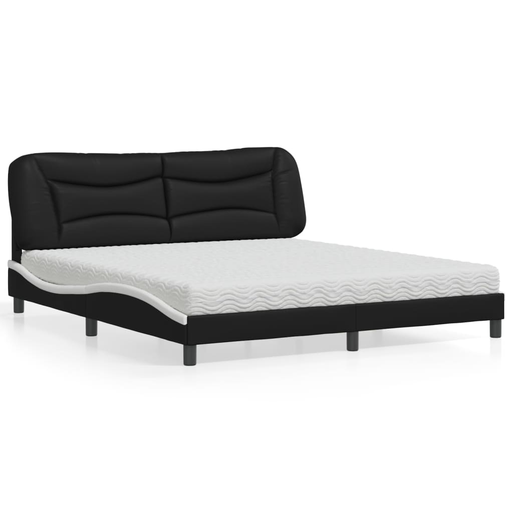 vidaXL Posteľ s matracom čierna a biela 180x200 cm umelá koža