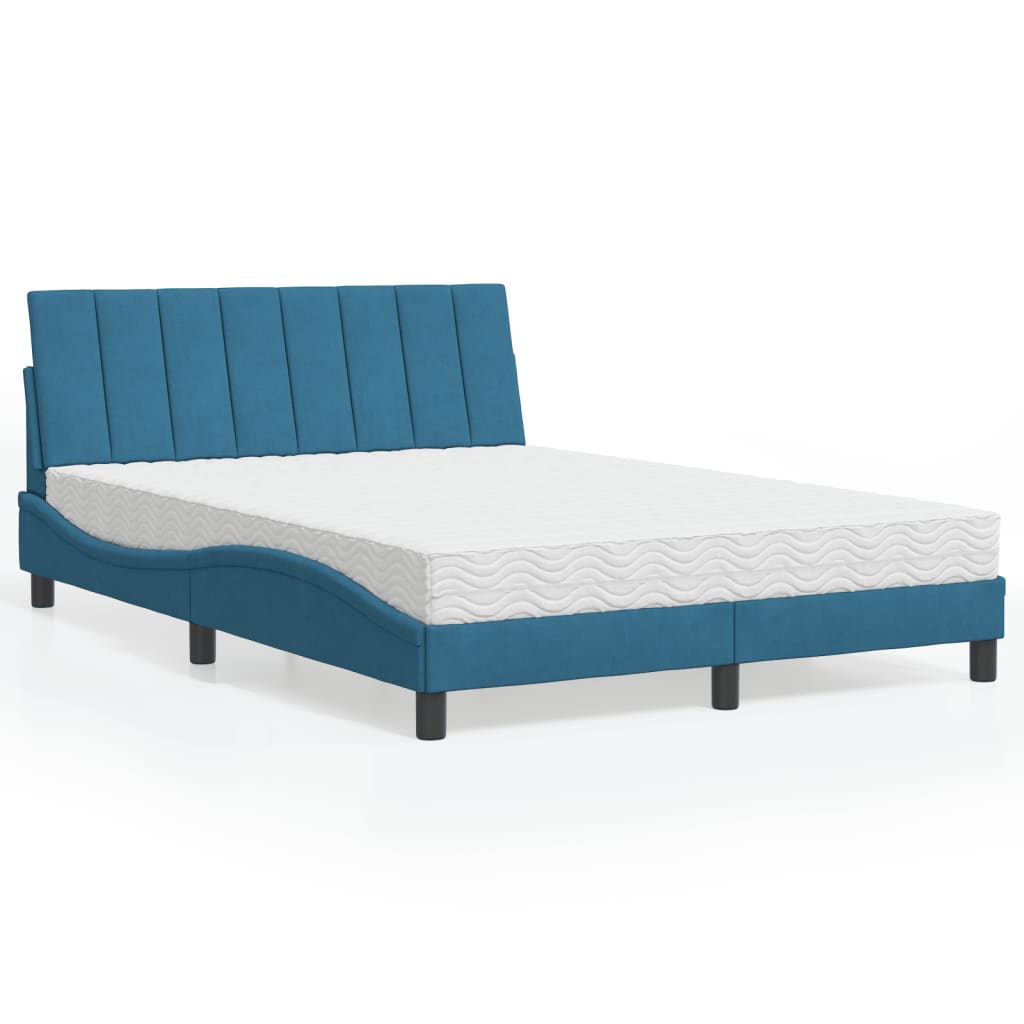 vidaXL Posteľný rám s matracom modrý 140x190 cm zamat