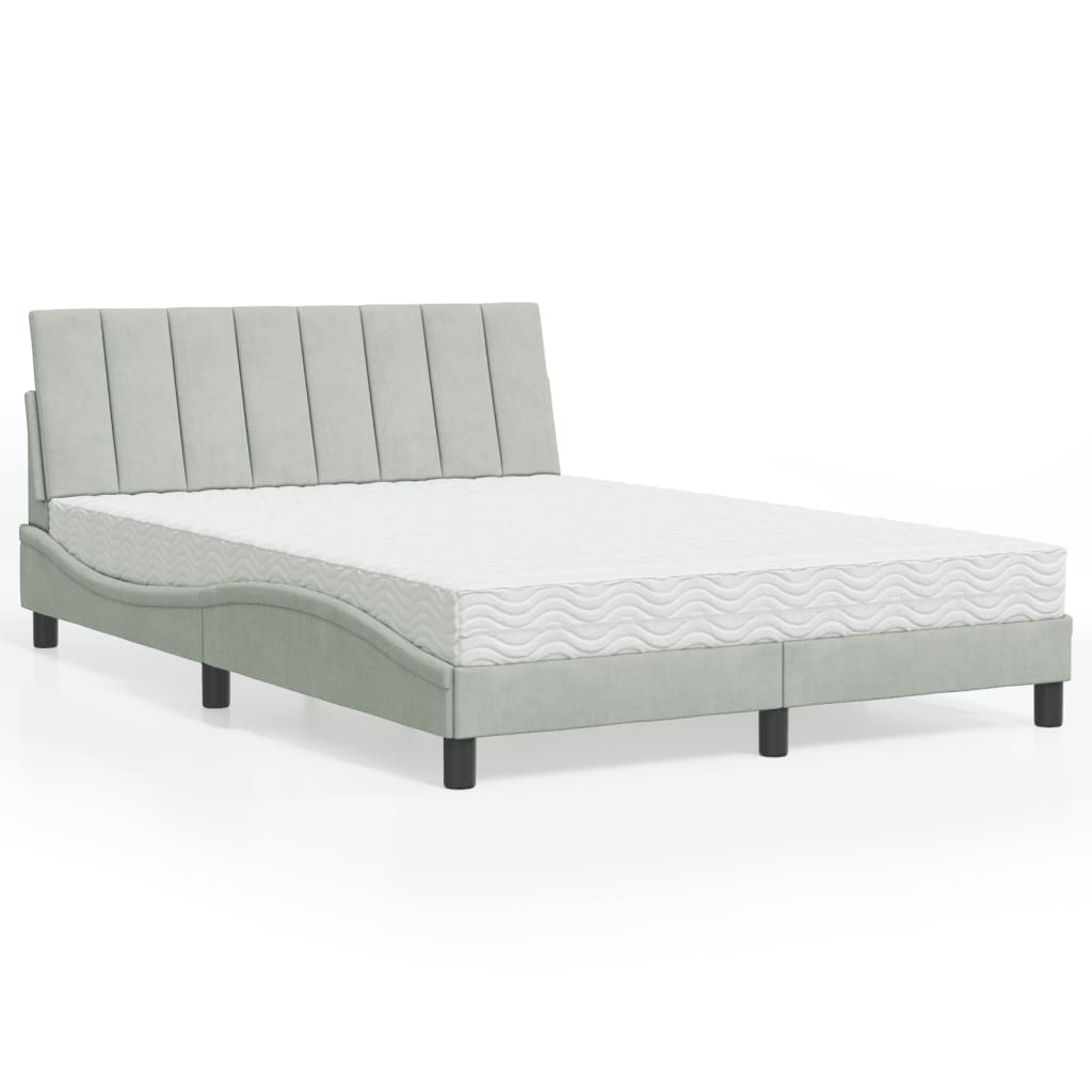 vidaXL Posteľný rám s matracom bledosivý 140x190 cm zamat