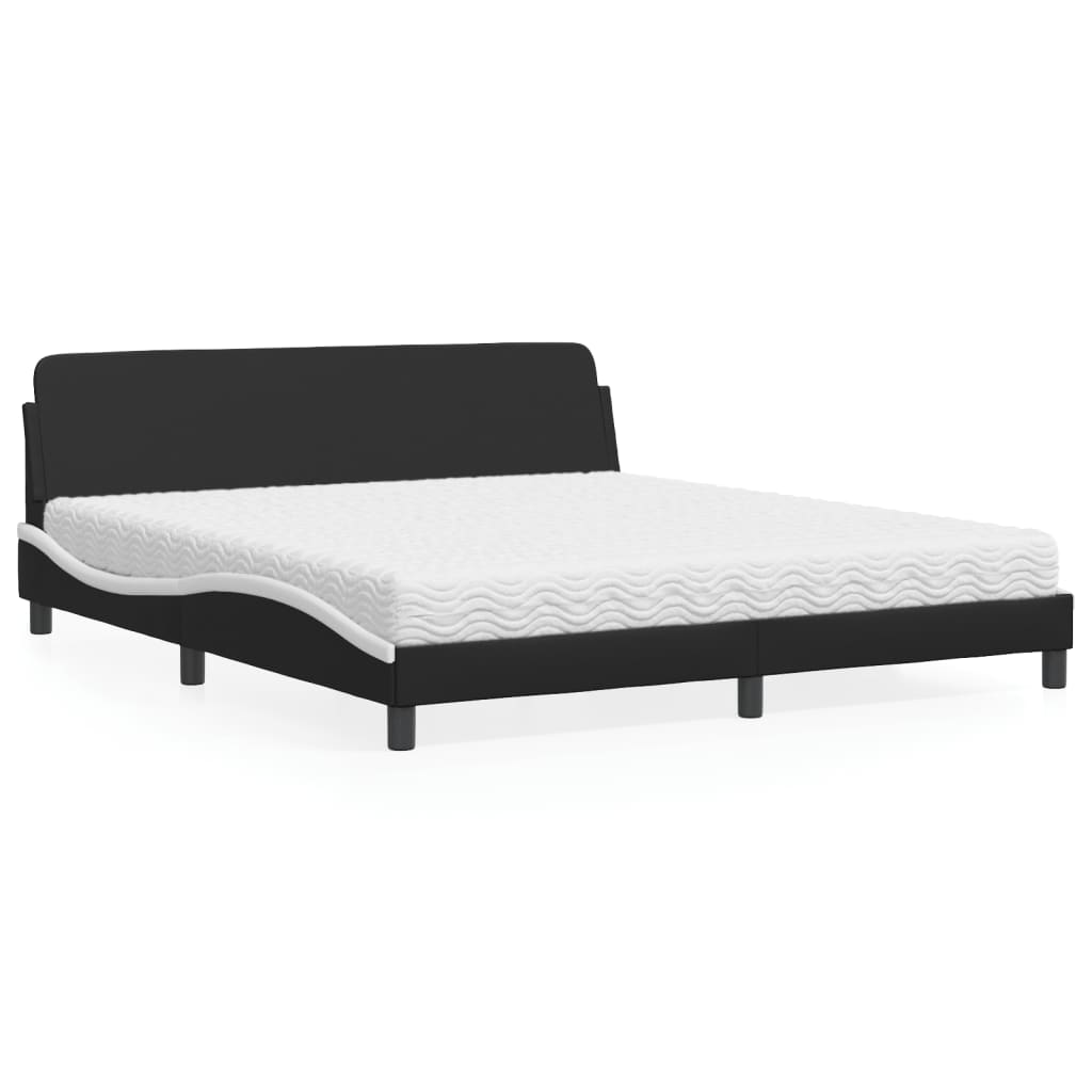 vidaXL Posteľ s matracom čierna a biela 180x200 cm umelá koža