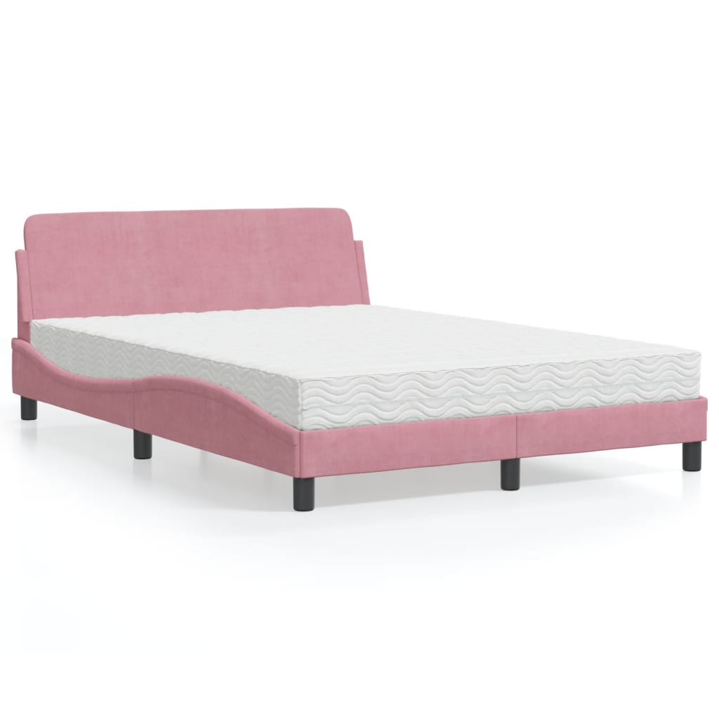 vidaXL Posteľný rám s matracom ružový 140x190 cm zamat