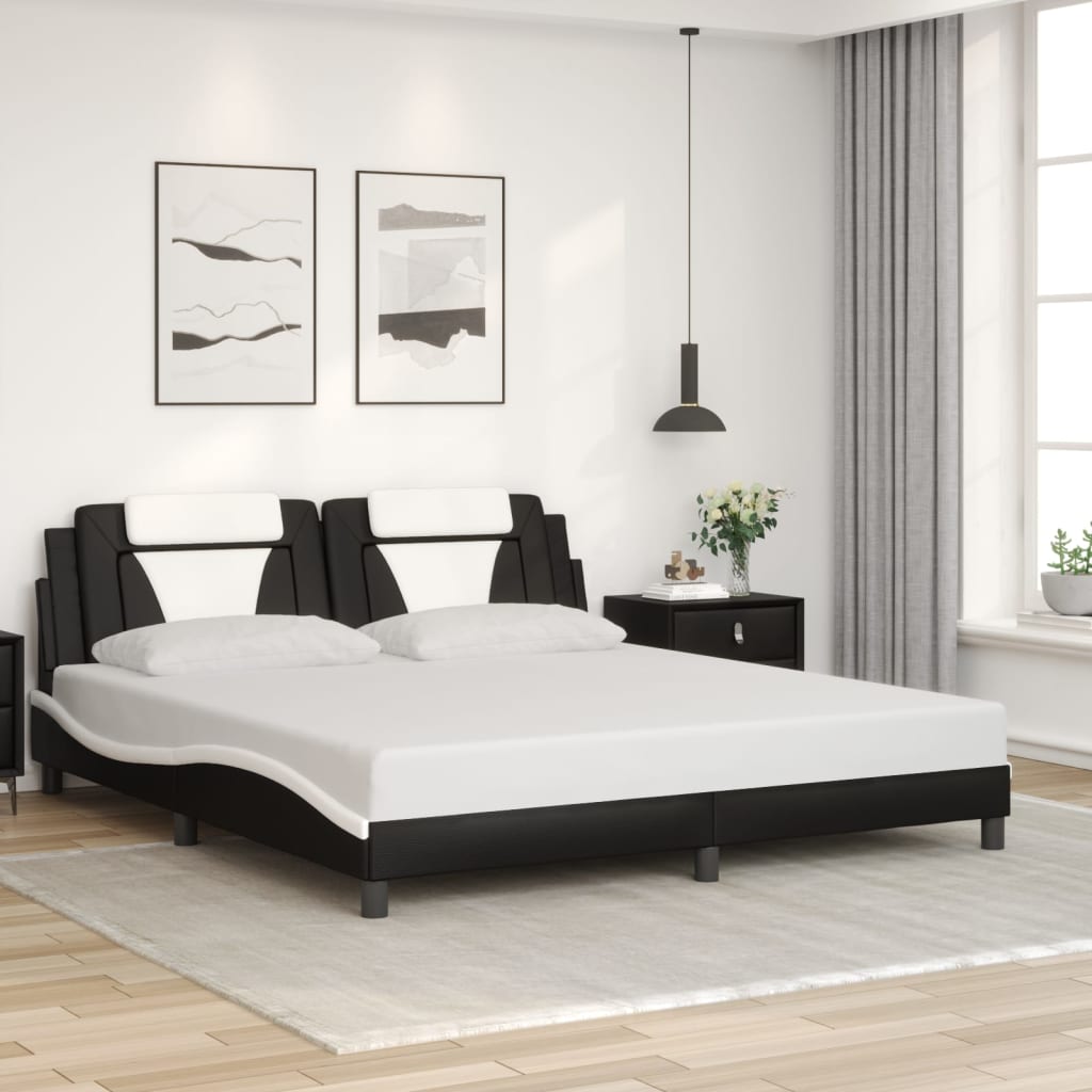vidaXL Posteľný rám s čelom čierno-biely 180x200 cm umelá koža