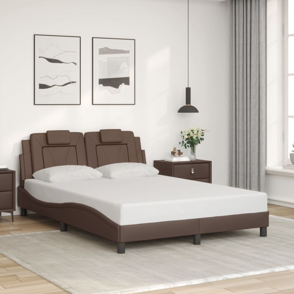 vidaXL Posteľný rám s čelom hnedý 140x190 cm umelá koža