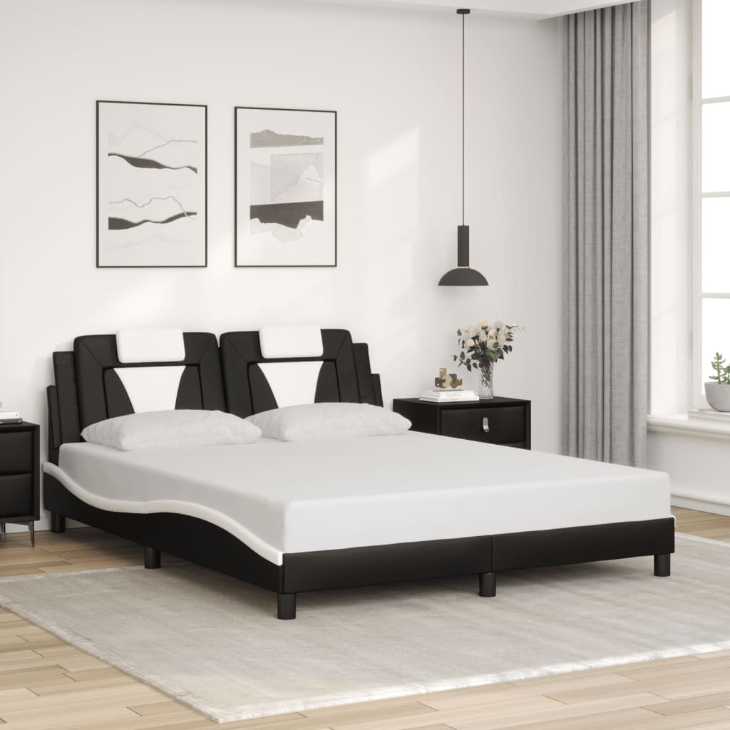 vidaXL Posteľný rám s čelom čierno-biely 160x200 cm umelá koža