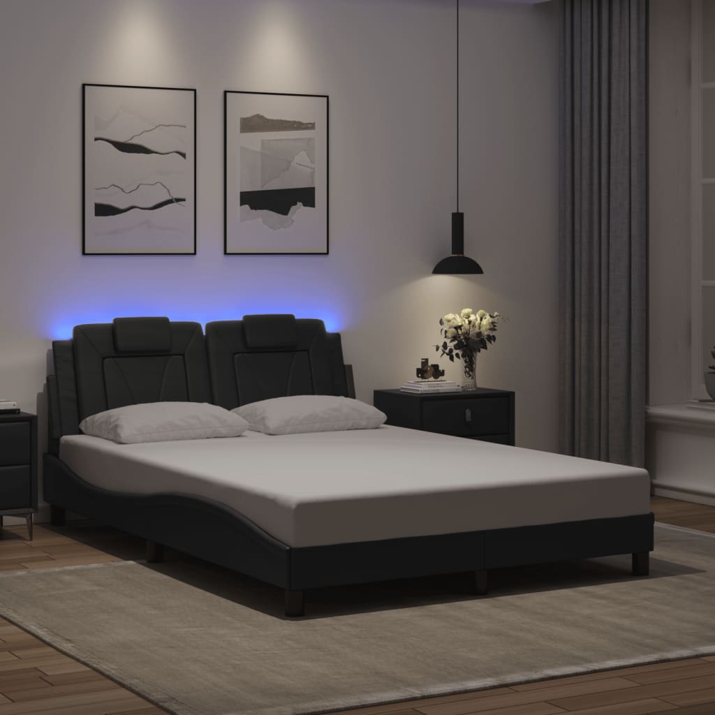 vidaXL Posteľný rám s LED svetlami, sivý 140x200 cm, umelá koža