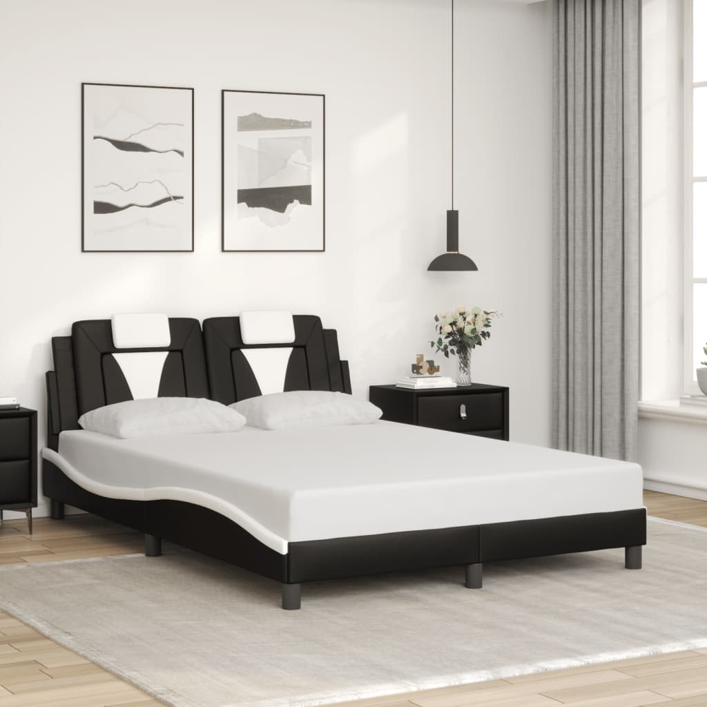 vidaXL Posteľný rám s čelom čierno-biely 140x190 cm umelá koža