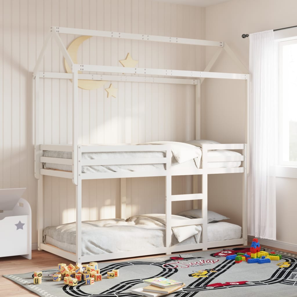 vidaXL Poschodová posteľ so strechou biela 75x190 cm borovicový masív