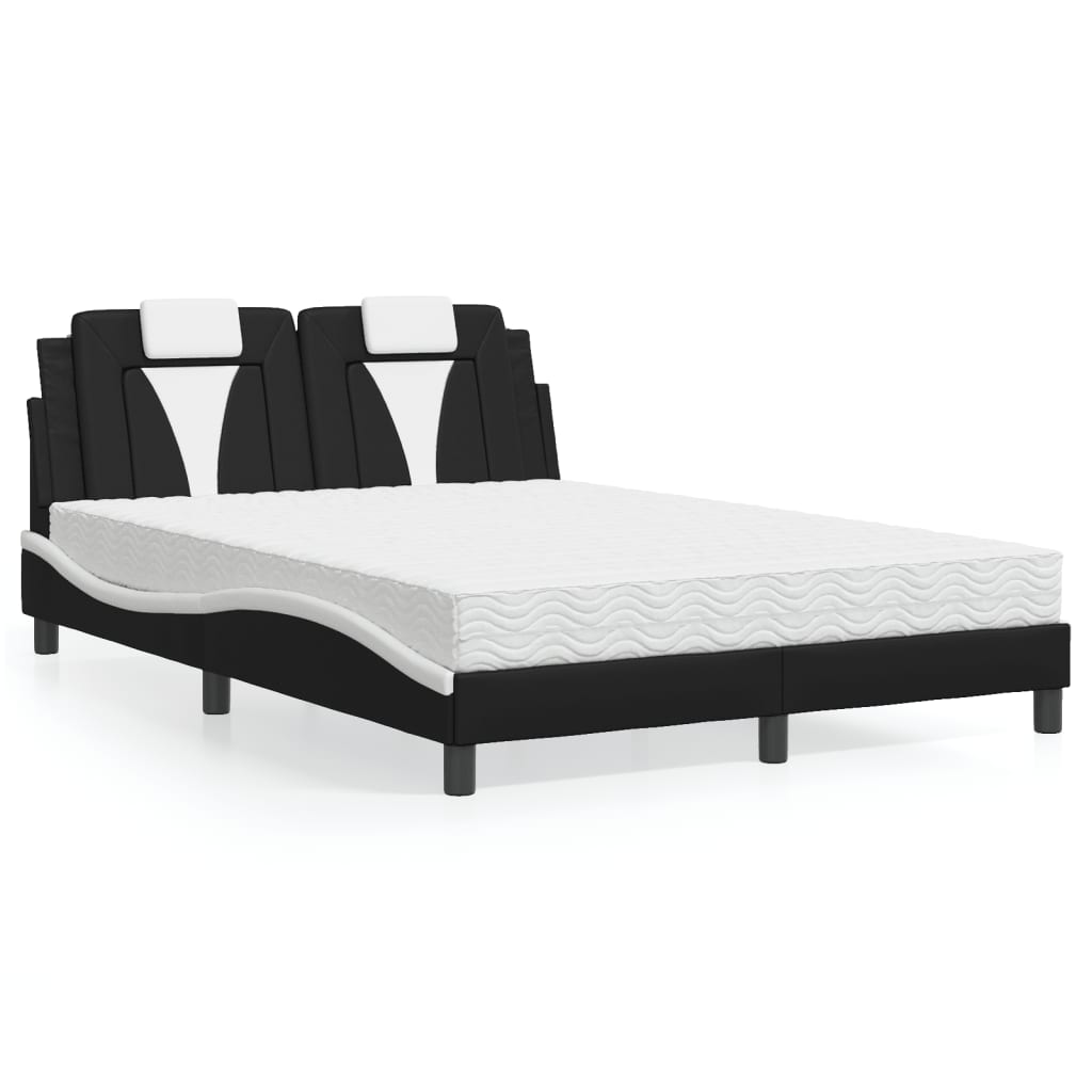 vidaXL Posteľ s matracom čierno-biela 140x190 cm umelá koža