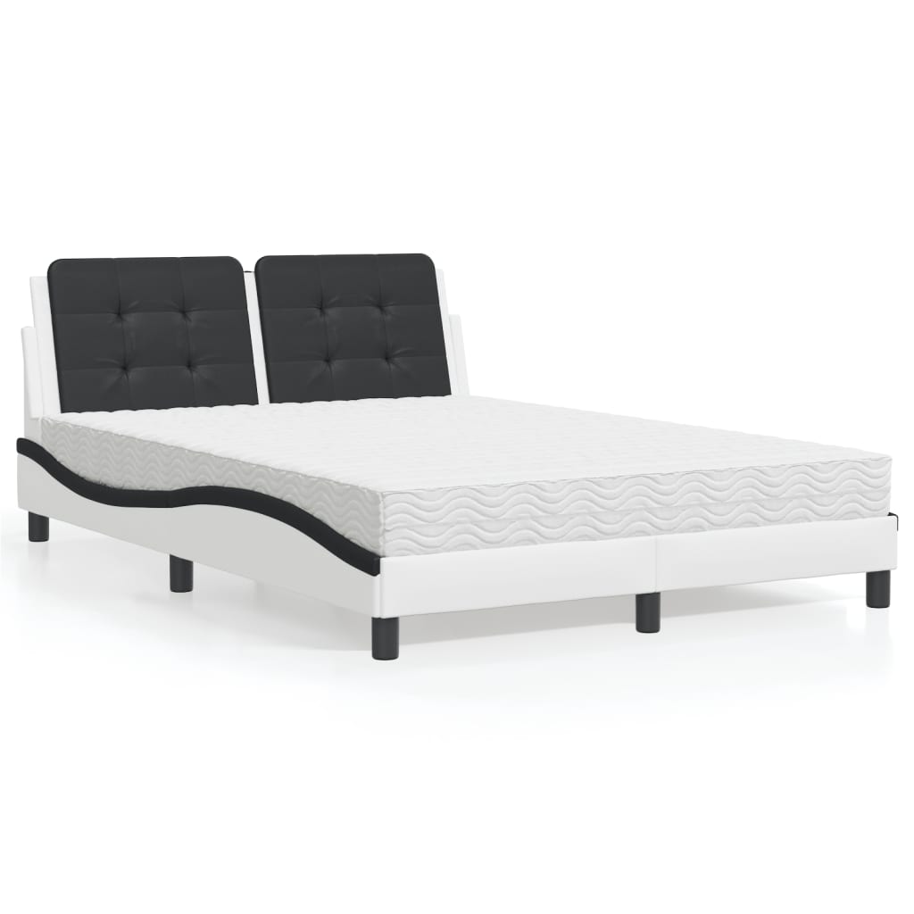 vidaXL Posteľ s matracom bielo-čierna 140x190 cm umelá koža