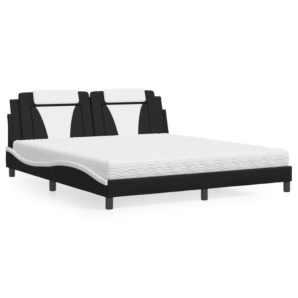 vidaXL Posteľ s matracom čierna a biela 180x200 cm umelá koža