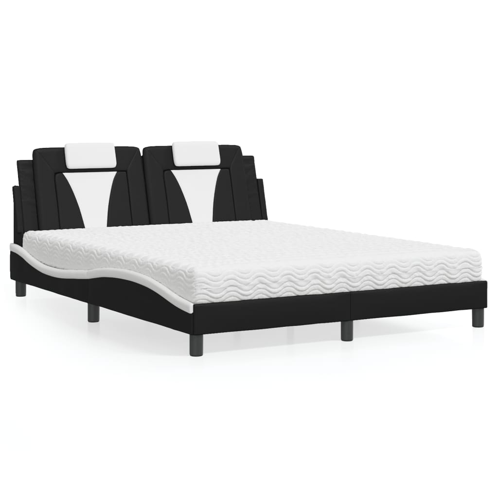 vidaXL Posteľ s matracom čierno-biela 160x200 cm umelá koža
