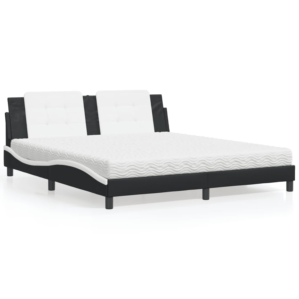 vidaXL Posteľ s matracom čierna a biela 180x200 cm umelá koža