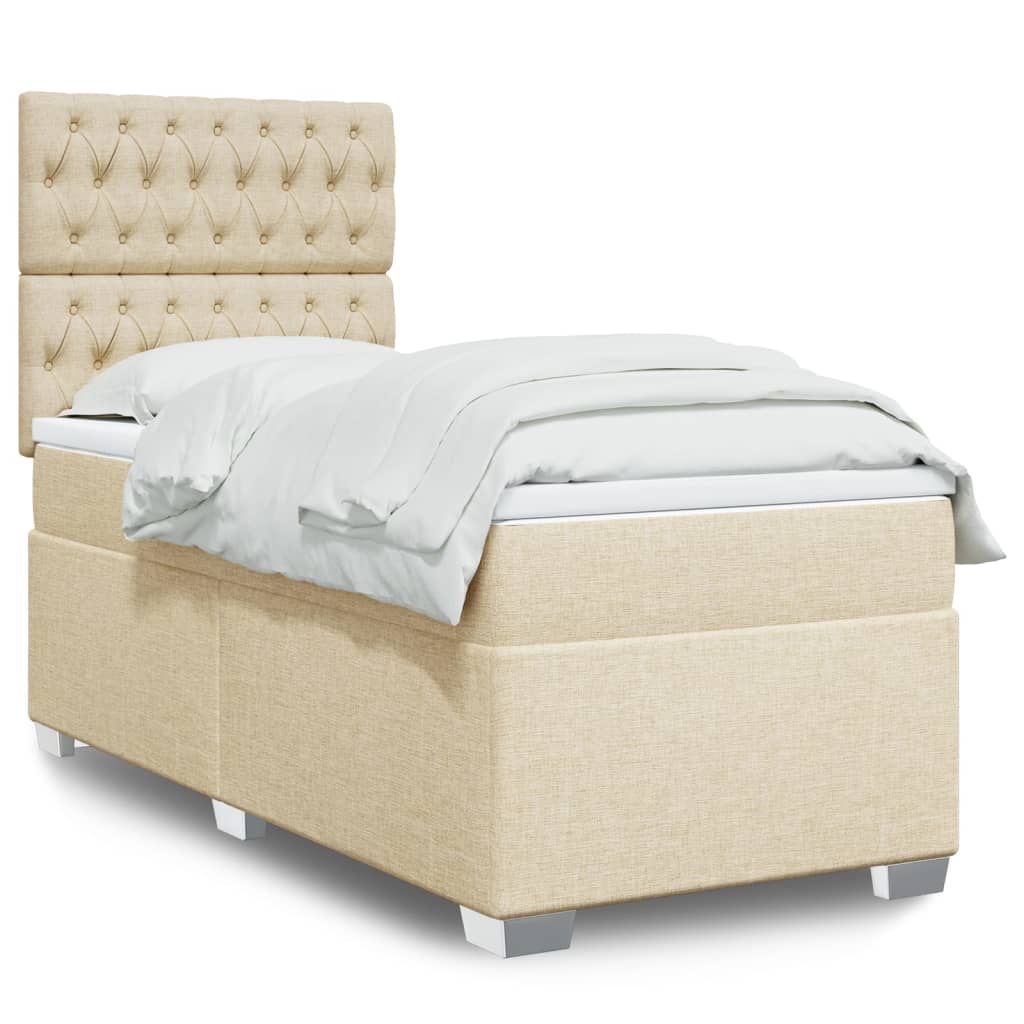 vidaXL Posteľný rám boxsping s matracom krémový 80x200 cm látka