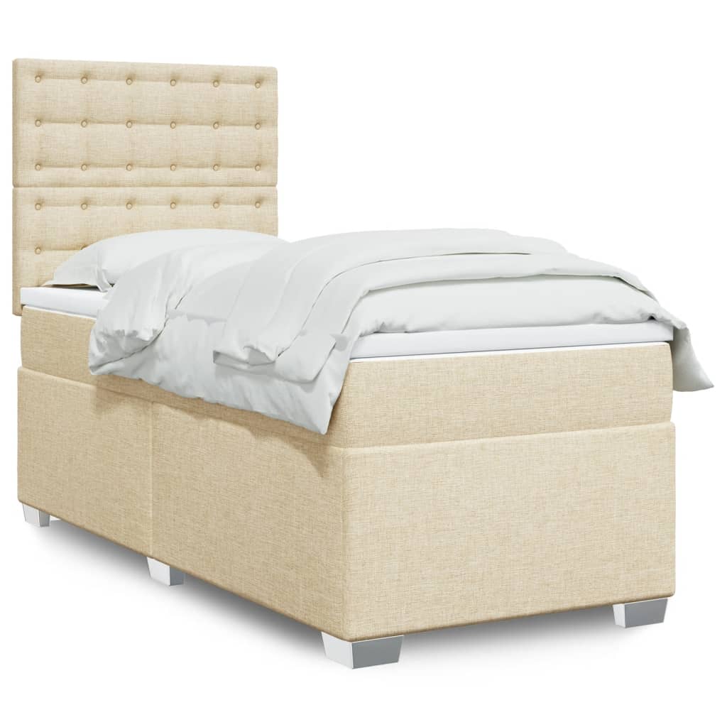 vidaXL Posteľný rám boxspring s matracom krémový 90x190 cm látka
