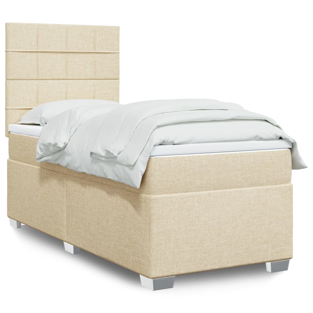 vidaXL Posteľný rám boxspring s matracom krémový 90x190 cm látka