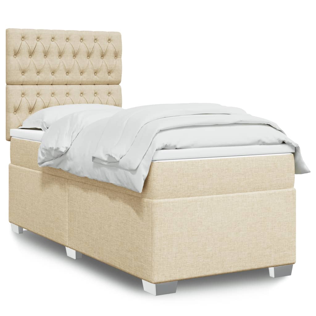 vidaXL Posteľný rám boxspring s matracom krémový 90x190 cm látka