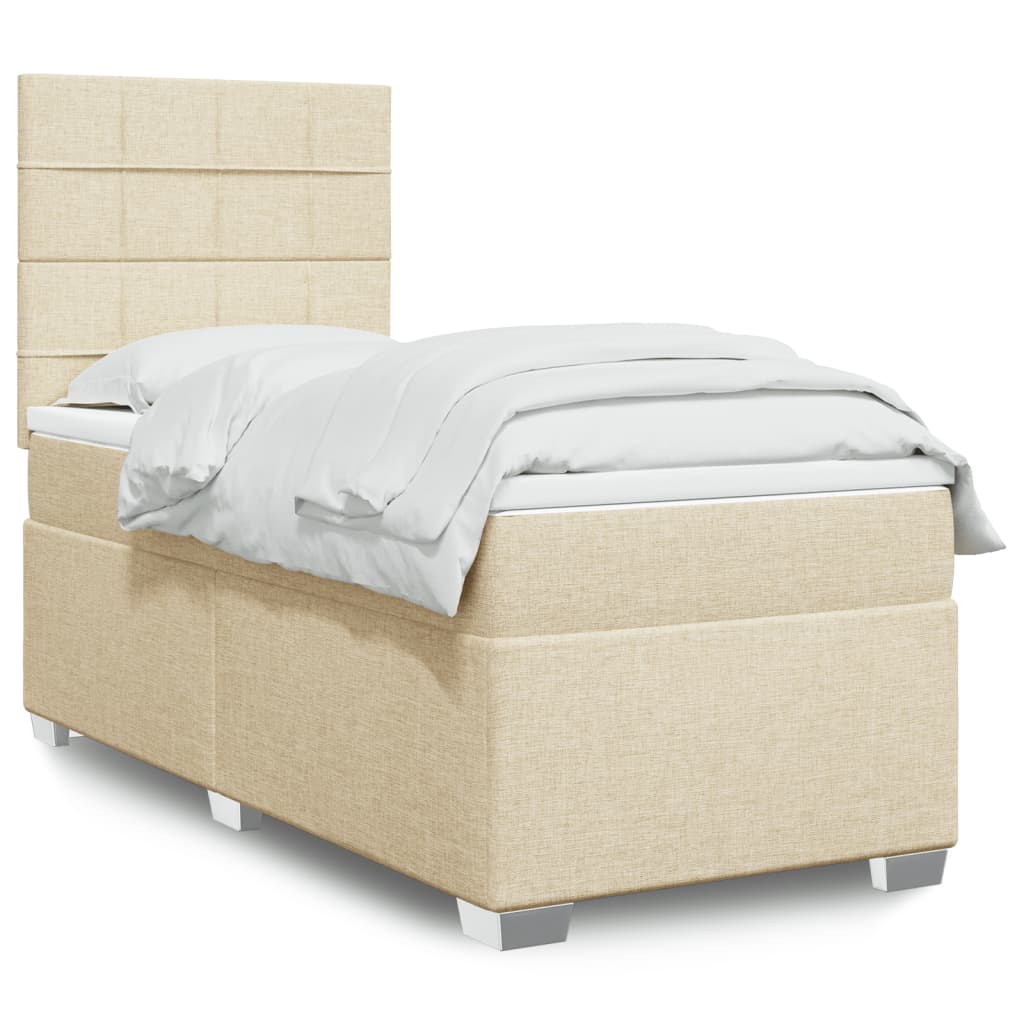 vidaXL Posteľný rám boxspring s matracom krémový 90x190 cm látka
