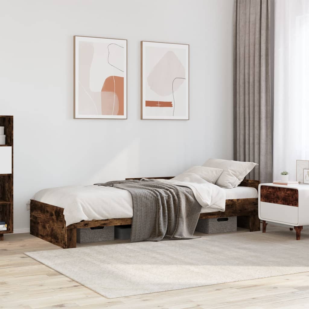 vidaXL Posteľný rám bez matraca dymový dub 90x190 cm kompozitné drevo