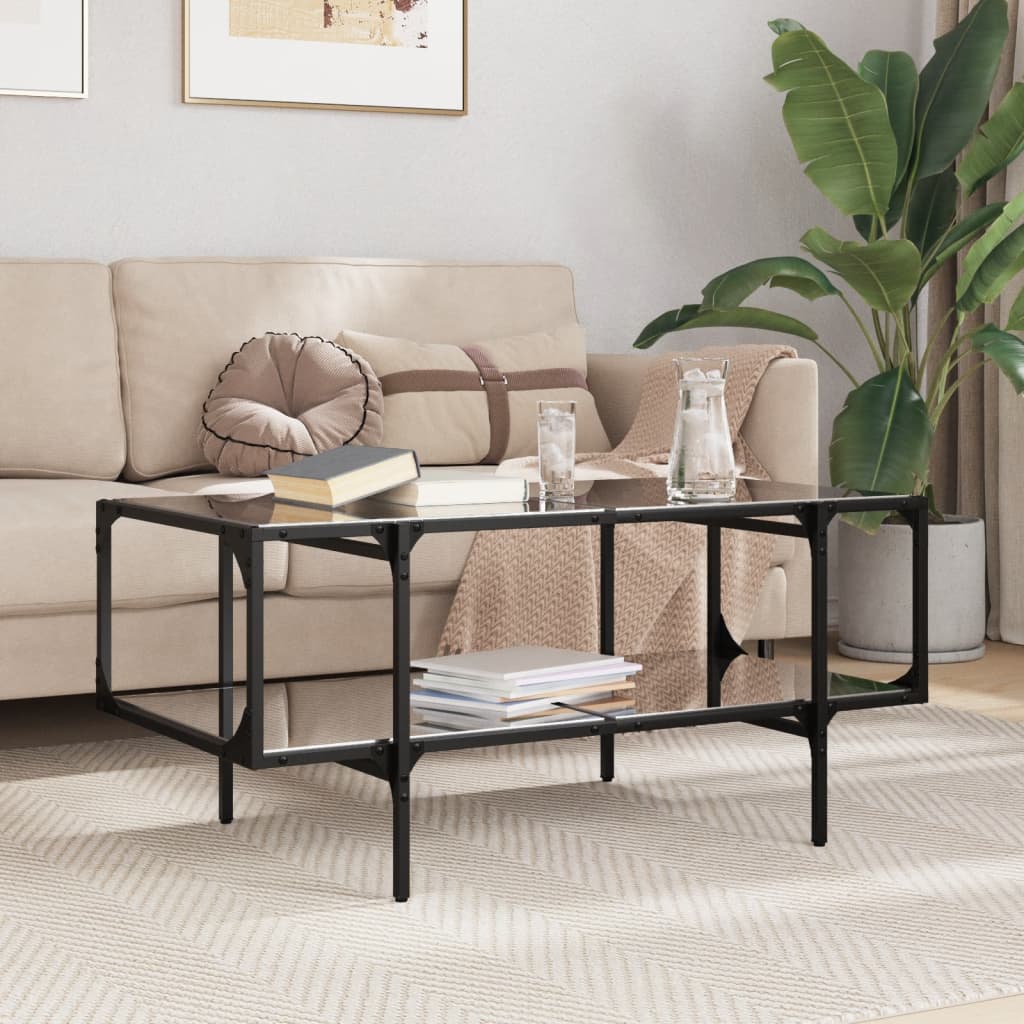 vidaXL Konferenčné stolíky čierna sklenená doska 98,5x50x45 cm oceľ