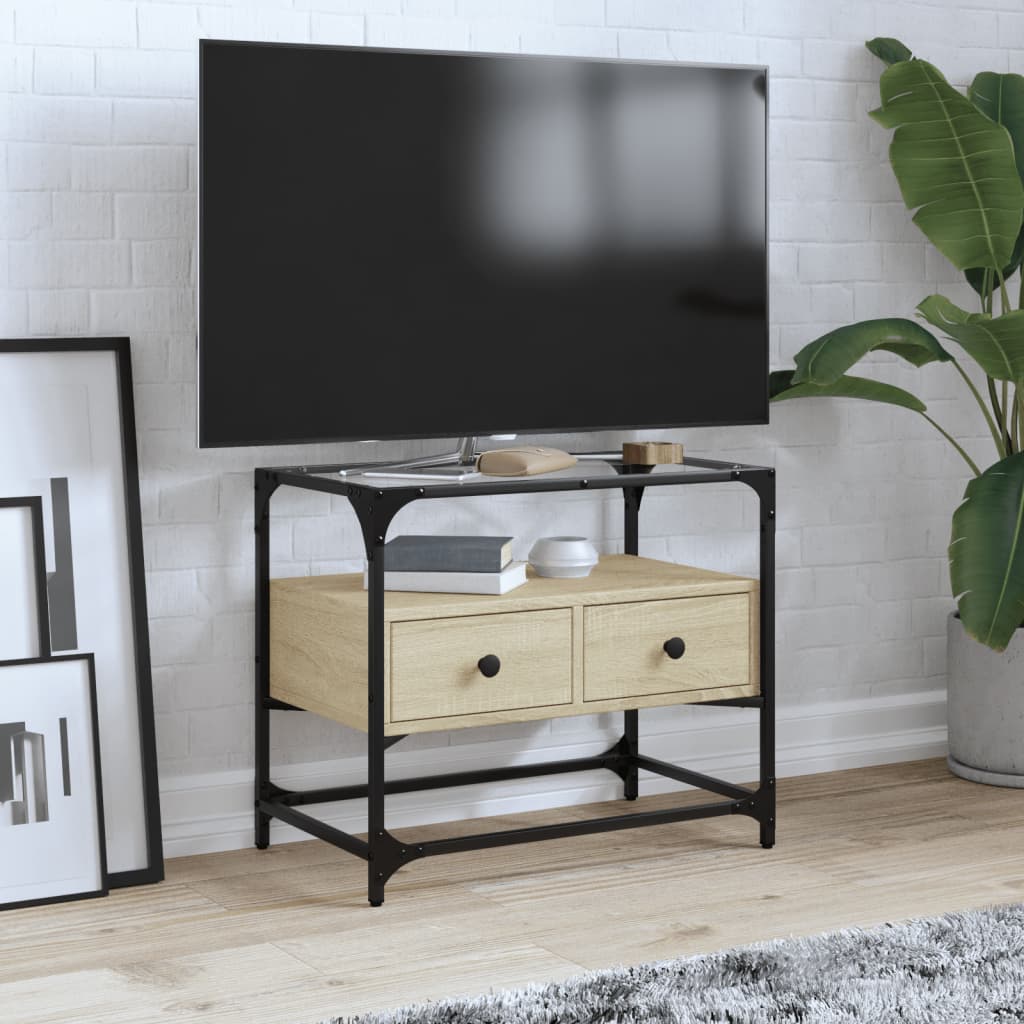 vidaXL TV skrinka sklenená doska dub sonoma 60x35x51 cm kompoz. drevo