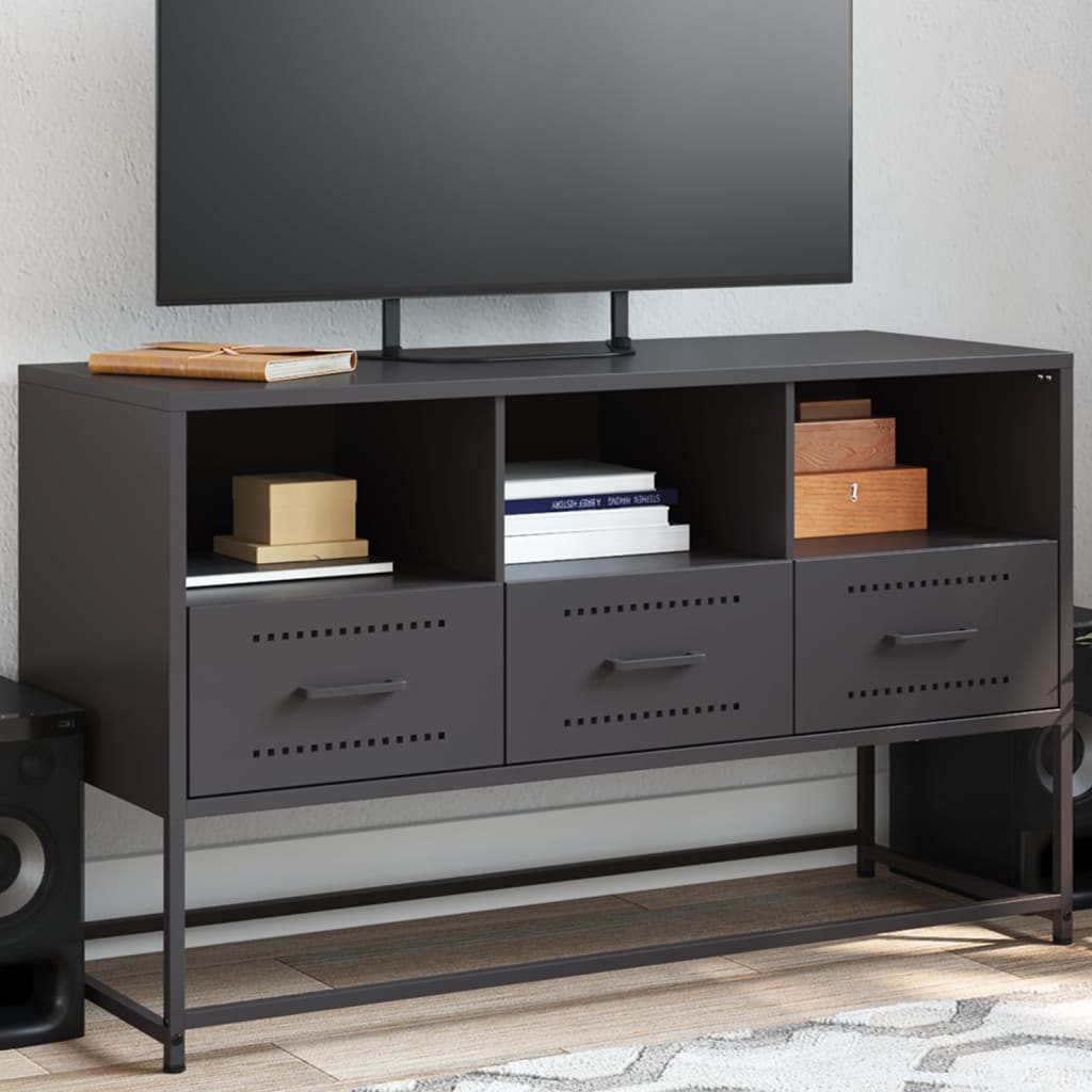 vidaXL TV skrinka čierna 100,5x39x60,5 cm oceľ