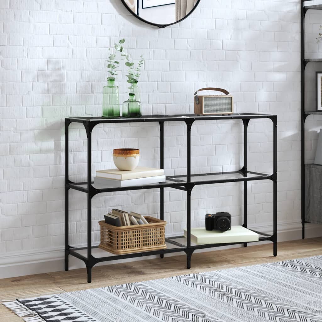 vidaXL Konzolový stolík priehľadná sklenená doska 118,5x30x81 cm oceľ